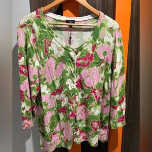 Talbots Pink and Green Floral Cardigan Size 2X NWT Spring Lightweight